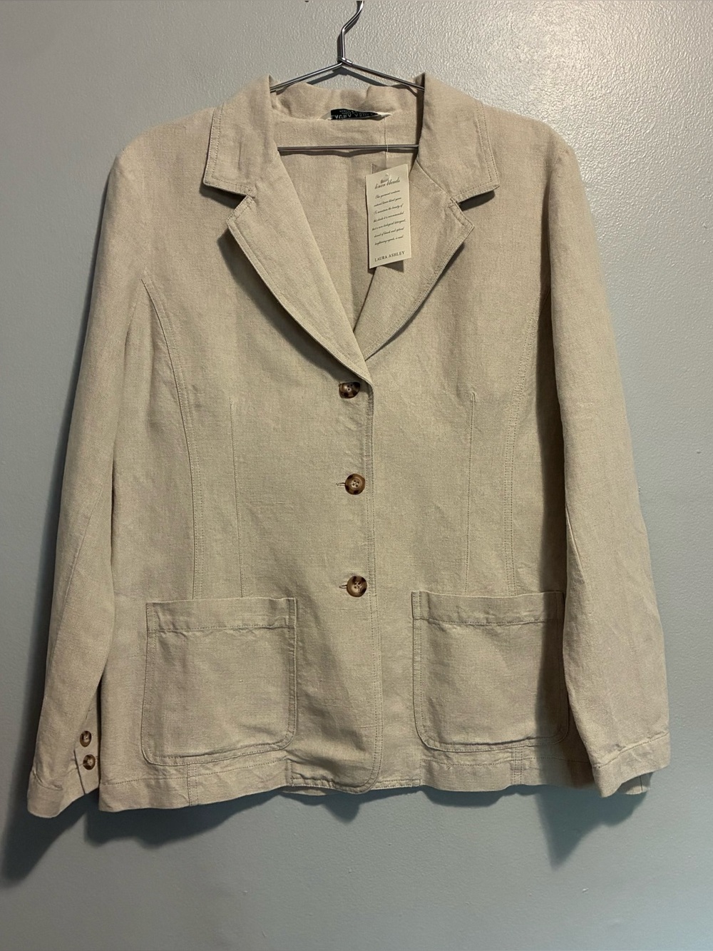 NWT Laura Ashley Linen Blend Blazer Jacket Size 12 Beige Tan